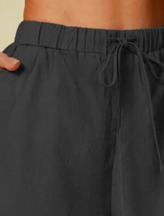Best Women's Cotton Linen Shorts Shorts Slacks Streetwear Casual Short Natural Plain Pocket Elastic Drawstring Design Comfy Comfortable Outdoor Vacation Going out Black Khaki Summer Regular Fit Women Pants