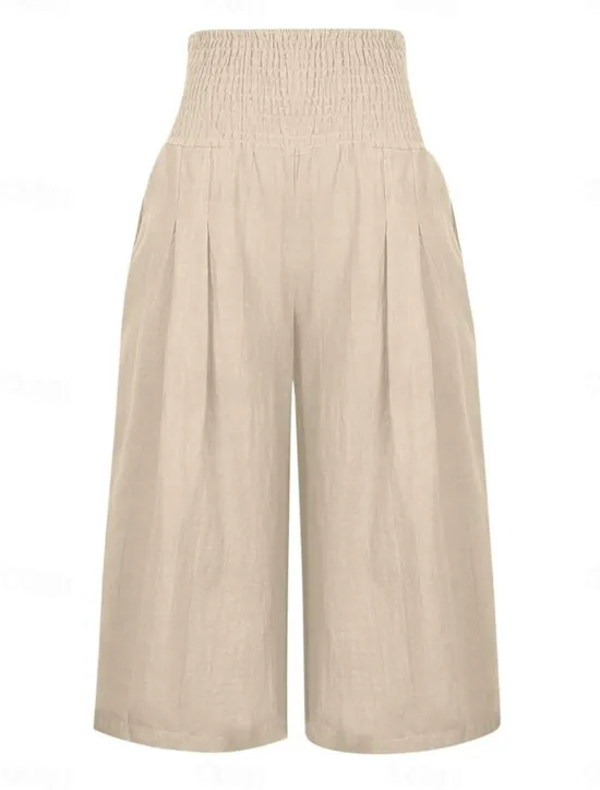 New Women's Cotton Linen Shorts Linen-Inspired Pants Cotton Linen Pants Fashion Streetwear Ankle-Length High Waist Plain Pocket Elastic Waistband Comfy Soft Comfortable Micro-elastic Outdoor Street Women Pants