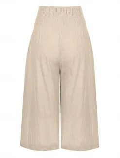 New Women's Cotton Linen Shorts Linen-Inspired Pants Cotton Linen Pants Fashion Streetwear Ankle-Length High Waist Plain Pocket Elastic Waistband Comfy Soft Comfortable Micro-elastic Outdoor Street Women Pants