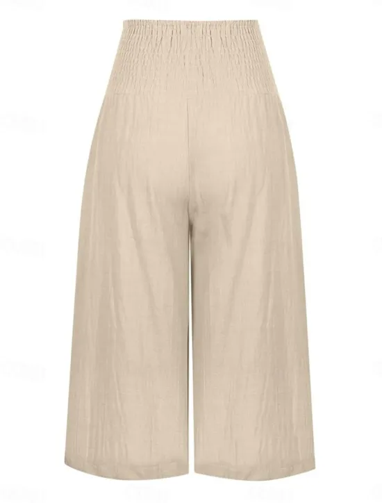 New Women's Cotton Linen Shorts Linen-Inspired Pants Cotton Linen Pants Fashion Streetwear Ankle-Length High Waist Plain Pocket Elastic Waistband Comfy Soft Comfortable Micro-elastic Outdoor Street Women Pants