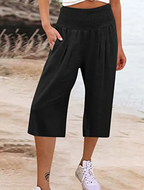 New Women's Cotton Linen Shorts Linen-Inspired Pants Cotton Linen Pants Fashion Streetwear Ankle-Length High Waist Plain Pocket Elastic Waistband Comfy Soft Comfortable Micro-elastic Outdoor Street Women Pants