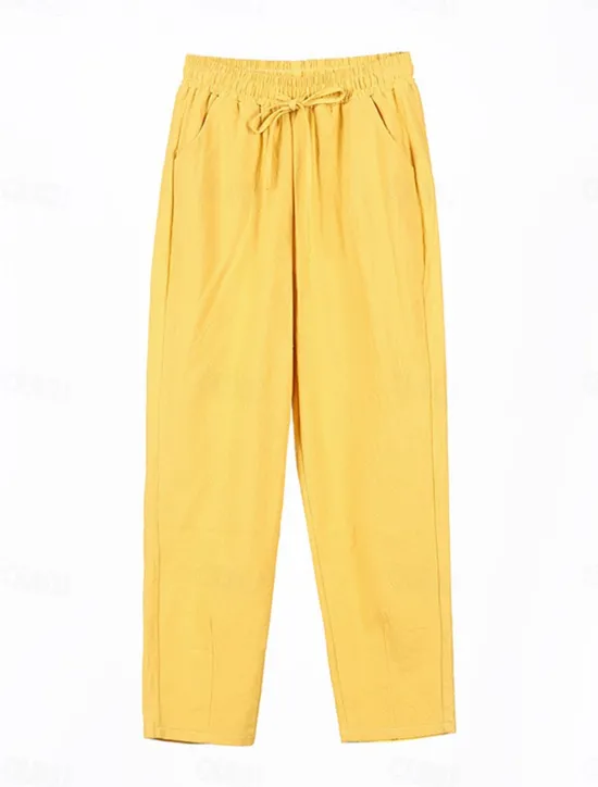 Sale Women's Cotton Linen Shorts Linen-Inspired Pants Cotton Linen Pants Streetwear Simple Casual Long Mid Waist Plain Pocket Drawstring Baggy Breathable Soft Outdoor Micro-elastic Outdoor Vacation Casual Women Pants