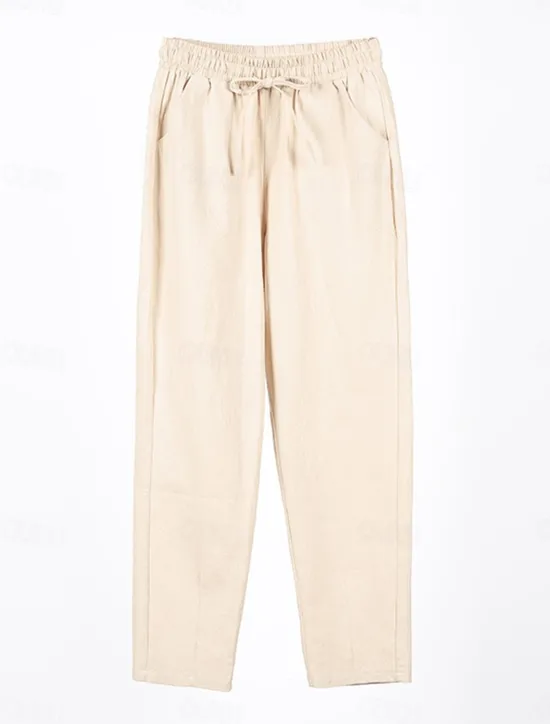 Sale Women's Cotton Linen Shorts Linen-Inspired Pants Cotton Linen Pants Streetwear Simple Casual Long Mid Waist Plain Pocket Drawstring Baggy Breathable Soft Outdoor Micro-elastic Outdoor Vacation Casual Women Pants