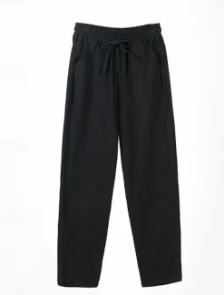 Sale Women's Cotton Linen Shorts Linen-Inspired Pants Cotton Linen Pants Streetwear Simple Casual Long Mid Waist Plain Pocket Drawstring Baggy Breathable Soft Outdoor Micro-elastic Outdoor Vacation Casual Women Pants