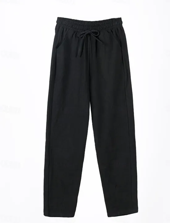 Sale Women's Cotton Linen Shorts Linen-Inspired Pants Cotton Linen Pants Streetwear Simple Casual Long Mid Waist Plain Pocket Drawstring Baggy Breathable Soft Outdoor Micro-elastic Outdoor Vacation Casual Women Pants
