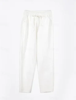 Sale Women's Cotton Linen Shorts Linen-Inspired Pants Cotton Linen Pants Streetwear Simple Casual Long Mid Waist Plain Pocket Drawstring Baggy Breathable Soft Outdoor Micro-elastic Outdoor Vacation Casual Women Pants