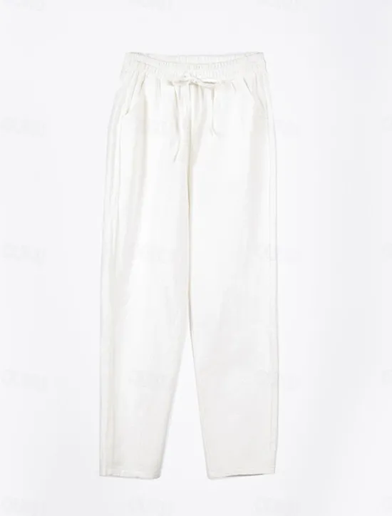 Sale Women's Cotton Linen Shorts Linen-Inspired Pants Cotton Linen Pants Streetwear Simple Casual Long Mid Waist Plain Pocket Drawstring Baggy Breathable Soft Outdoor Micro-elastic Outdoor Vacation Casual Women Pants