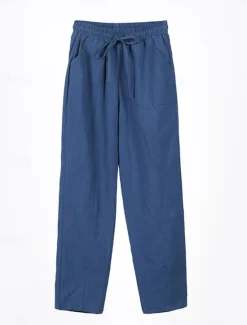 Sale Women's Cotton Linen Shorts Linen-Inspired Pants Cotton Linen Pants Streetwear Simple Casual Long Mid Waist Plain Pocket Drawstring Baggy Breathable Soft Outdoor Micro-elastic Outdoor Vacation Casual Women Pants