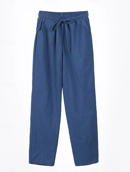 Sale Women's Cotton Linen Shorts Linen-Inspired Pants Cotton Linen Pants Streetwear Simple Casual Long Mid Waist Plain Pocket Drawstring Baggy Breathable Soft Outdoor Micro-elastic Outdoor Vacation Casual Women Pants