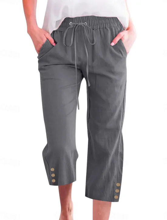 Online Women's Cotton Linen Shorts Linen-Inspired Pants Cotton Linen Pants Fashion Streetwear Basic Calf-Length Medium Waist Plain Pocket Elastic Waistband Comfort Outdoor Micro-elastic Vacation Street Daily Women Pants