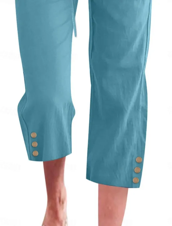 Online Women's Cotton Linen Shorts Linen-Inspired Pants Cotton Linen Pants Fashion Streetwear Basic Calf-Length Medium Waist Plain Pocket Elastic Waistband Comfort Outdoor Micro-elastic Vacation Street Daily Women Pants