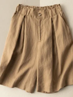 New Women's Cotton Linen Shorts Shorts Slacks Streetwear Casual Knee Length Natural Plain Pocket Elastic Waist Outdoor Comfortable Outdoor Vacation Apricot Green Khaki Summer Regular Fit Women Pants
