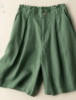 New Women's Cotton Linen Shorts Shorts Slacks Streetwear Casual Knee Length Natural Plain Pocket Elastic Waist Outdoor Comfortable Outdoor Vacation Apricot Green Khaki Summer Regular Fit Women Pants