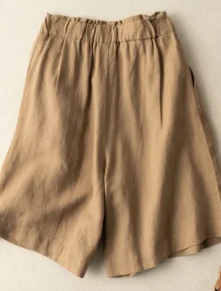 New Women's Cotton Linen Shorts Shorts Slacks Streetwear Casual Knee Length Natural Plain Pocket Elastic Waist Outdoor Comfortable Outdoor Vacation Apricot Green Khaki Summer Regular Fit Women Pants