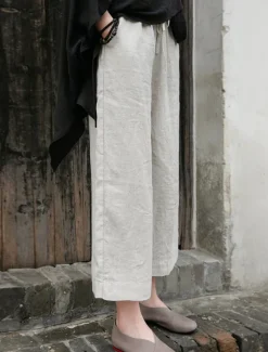 Outlet Women's Cotton Linen Shorts Linen-Inspired Pants Cotton Linen Pants Fashion Streetwear Basic Ankle-Length Medium Waist Plain Pocket Drawstring Comfort Outdoor Micro-elastic Vacation Street Daily rice Women Pants