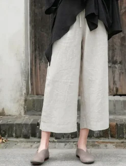 Outlet Women's Cotton Linen Shorts Linen-Inspired Pants Cotton Linen Pants Fashion Streetwear Basic Ankle-Length Medium Waist Plain Pocket Drawstring Comfort Outdoor Micro-elastic Vacation Street Daily rice Women Pants