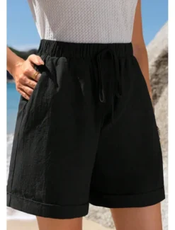 Women's Cotton Linen Shorts Shorts Slacks Casual Short Natural Plain Pocket Elastic Drawstring Design Breathability Soft Micro-elastic Street Daily Wear Grey Summer Regular Fit Women Pants