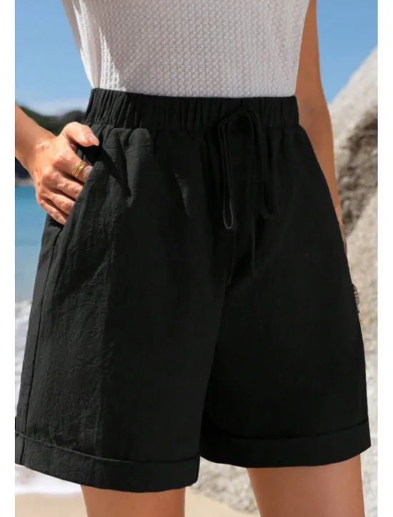 Women's Cotton Linen Shorts Shorts Slacks Casual Short Natural Plain Pocket Elastic Drawstring Design Breathability Soft Micro-elastic Street Daily Wear Grey Summer Regular Fit Women Pants