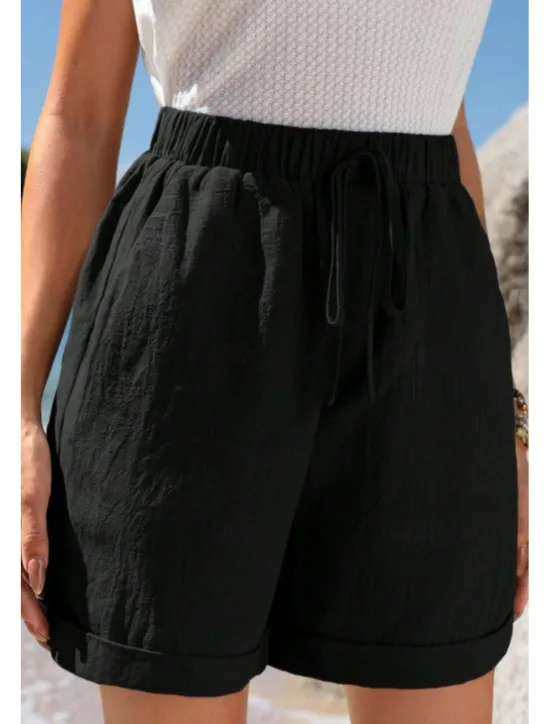 Women's Cotton Linen Shorts Shorts Slacks Casual Short Natural Plain Pocket Elastic Drawstring Design Breathability Soft Micro-elastic Street Daily Wear Grey Summer Regular Fit Women Pants