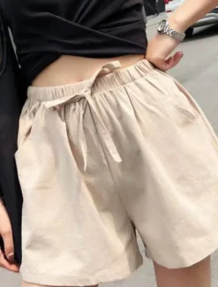 Women's Cotton Linen Shorts Shorts Slacks Streetwear Casual Short Natural Plain Pocket Elastic Drawstring Design Comfy Comfortable Vacation Street carmine Forest Green Light Sky Blue Grey Summer Women Pants