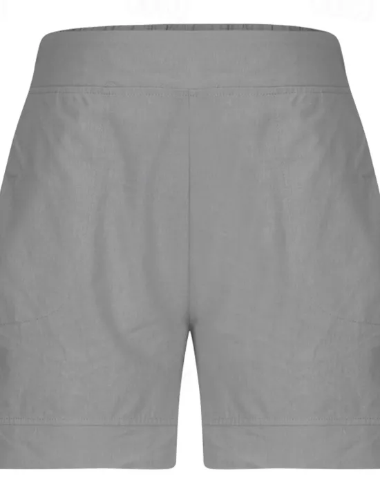 Hot Women's Cotton Linen Shorts Shorts Slacks Casual Short Natural Plain Pocket Elastic Waist Comfy Outdoor Daily Holiday Wine Grey Black White Summer Regular Fit Women Pants