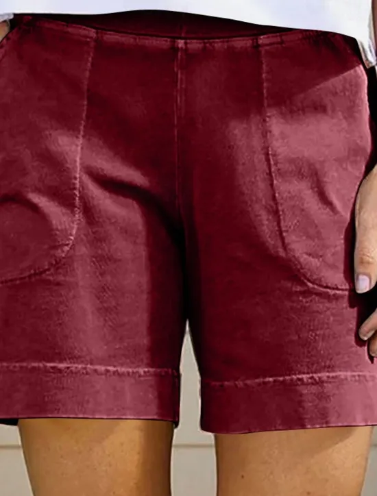 Hot Women's Cotton Linen Shorts Shorts Slacks Casual Short Natural Plain Pocket Elastic Waist Comfy Outdoor Daily Holiday Wine Grey Black White Summer Regular Fit Women Pants