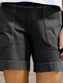 Hot Women's Cotton Linen Shorts Shorts Slacks Casual Short Natural Plain Pocket Elastic Waist Comfy Outdoor Daily Holiday Wine Grey Black White Summer Regular Fit Women Pants