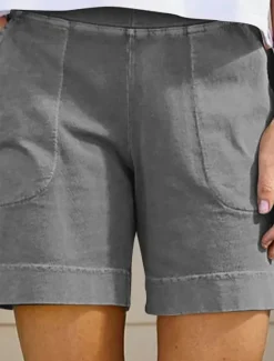 Hot Women's Cotton Linen Shorts Shorts Slacks Casual Short Natural Plain Pocket Elastic Waist Comfy Outdoor Daily Holiday Wine Grey Black White Summer Regular Fit Women Pants