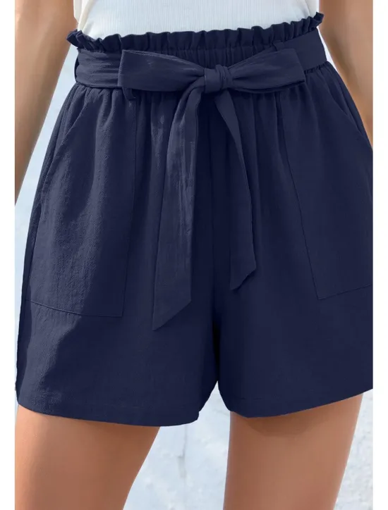 Online Women's Cotton Linen Shorts Linen-Inspired Pants Cotton Linen Pants Streetwear Casual Short Natural Plain Pocket Elastic Waist Breathability Soft Micro-elastic Casual Streetwear Navy Lake Blue Black Women Pants