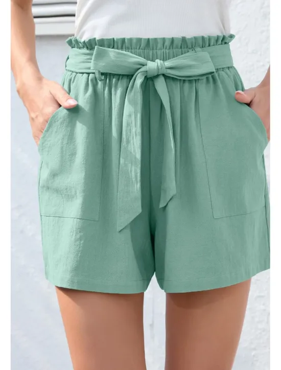 Online Women's Cotton Linen Shorts Linen-Inspired Pants Cotton Linen Pants Streetwear Casual Short Natural Plain Pocket Elastic Waist Breathability Soft Micro-elastic Casual Streetwear Navy Lake Blue Black Women Pants