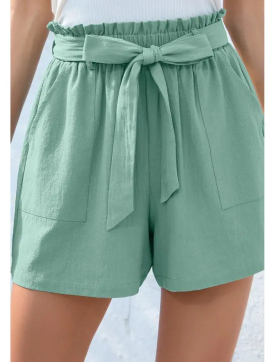 Online Women's Cotton Linen Shorts Linen-Inspired Pants Cotton Linen Pants Streetwear Casual Short Natural Plain Pocket Elastic Waist Breathability Soft Micro-elastic Casual Streetwear Navy Lake Blue Black Women Pants