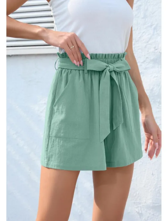 Online Women's Cotton Linen Shorts Linen-Inspired Pants Cotton Linen Pants Streetwear Casual Short Natural Plain Pocket Elastic Waist Breathability Soft Micro-elastic Casual Streetwear Navy Lake Blue Black Women Pants