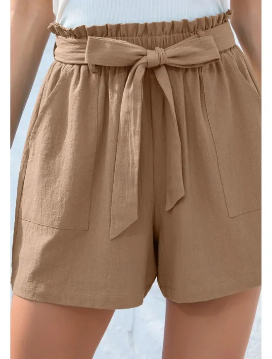 Online Women's Cotton Linen Shorts Linen-Inspired Pants Cotton Linen Pants Streetwear Casual Short Natural Plain Pocket Elastic Waist Breathability Soft Micro-elastic Casual Streetwear Navy Lake Blue Black Women Pants