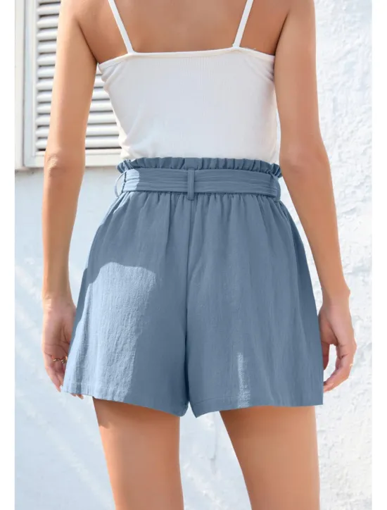Online Women's Cotton Linen Shorts Linen-Inspired Pants Cotton Linen Pants Streetwear Casual Short Natural Plain Pocket Elastic Waist Breathability Soft Micro-elastic Casual Streetwear Navy Lake Blue Black Women Pants
