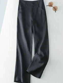 Outlet Women's Cotton Linen Shorts Linen-Inspired Pants Cotton Linen Pants Streetwear Casual Full Length Natural Plain Pocket Buckle Comfy Comfortable Street Going out Apricot Black White Dark Navy Summer Women Pants