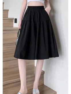 Hot Women's Cotton Linen Shorts Wide Leg Shorts Fashion Streetwear Knee Length Natural Plain Pocket Elastic Waist Breathability Comfortable Micro-elastic Vacation Street Black Khaki Beige Summer Regular Women Pants|Shorts