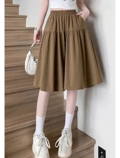 Hot Women's Cotton Linen Shorts Wide Leg Shorts Fashion Streetwear Knee Length Natural Plain Pocket Elastic Waist Breathability Comfortable Micro-elastic Vacation Street Black Khaki Beige Summer Regular Women Pants|Shorts