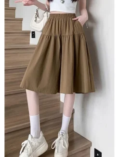 Hot Women's Cotton Linen Shorts Wide Leg Shorts Fashion Streetwear Knee Length Natural Plain Pocket Elastic Waist Breathability Comfortable Micro-elastic Vacation Street Black Khaki Beige Summer Regular Women Pants|Shorts