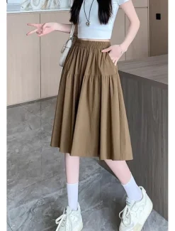 Hot Women's Cotton Linen Shorts Wide Leg Shorts Fashion Streetwear Knee Length Natural Plain Pocket Elastic Waist Breathability Comfortable Micro-elastic Vacation Street Black Khaki Beige Summer Regular Women Pants|Shorts