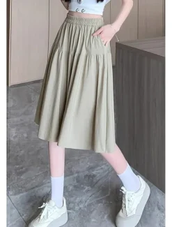 Hot Women's Cotton Linen Shorts Wide Leg Shorts Fashion Streetwear Knee Length Natural Plain Pocket Elastic Waist Breathability Comfortable Micro-elastic Vacation Street Black Khaki Beige Summer Regular Women Pants|Shorts