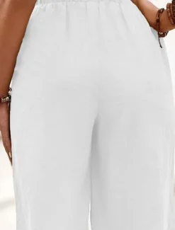 Women's Cotton Linen Shorts Shorts Crop Streetwear Casual Knee Length Natural Plain Pocket Elastic Waist Outdoor Comfortable Outdoor Going out Light Sky Blue Black White Dark navy Summer Regular Fit Women Pants
