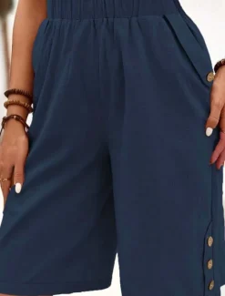 Women's Cotton Linen Shorts Shorts Crop Streetwear Casual Knee Length Natural Plain Pocket Elastic Waist Outdoor Comfortable Outdoor Going out Light Sky Blue Black White Dark navy Summer Regular Fit Women Pants
