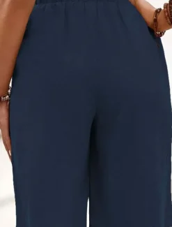 Women's Cotton Linen Shorts Shorts Crop Streetwear Casual Knee Length Natural Plain Pocket Elastic Waist Outdoor Comfortable Outdoor Going out Light Sky Blue Black White Dark navy Summer Regular Fit Women Pants