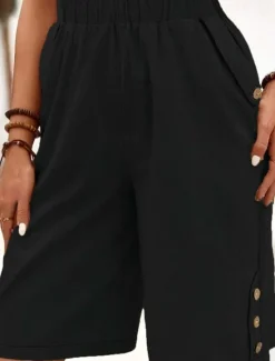 Women's Cotton Linen Shorts Shorts Crop Streetwear Casual Knee Length Natural Plain Pocket Elastic Waist Outdoor Comfortable Outdoor Going out Light Sky Blue Black White Dark navy Summer Regular Fit Women Pants