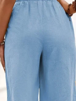 Women's Cotton Linen Shorts Shorts Crop Streetwear Casual Knee Length Natural Plain Pocket Elastic Waist Outdoor Comfortable Outdoor Going out Light Sky Blue Black White Dark navy Summer Regular Fit Women Pants