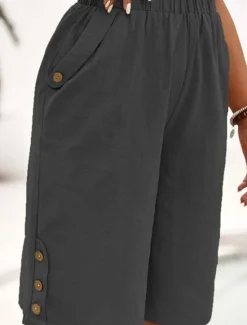 Women's Cotton Linen Shorts Shorts Crop Streetwear Casual Knee Length Natural Plain Pocket Elastic Waist Outdoor Comfortable Outdoor Going out Light Sky Blue Black White Dark navy Summer Regular Fit Women Pants