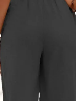 Women's Cotton Linen Shorts Shorts Crop Streetwear Casual Knee Length Natural Plain Pocket Elastic Waist Outdoor Comfortable Outdoor Going out Light Sky Blue Black White Dark navy Summer Regular Fit Women Pants