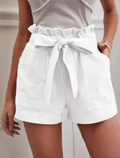 Sale Women's Cotton Linen Shorts Shorts Fashion Short Plain Side Pockets Breathability Comfortable Inelastic Casual Daily White Red Navy Blue Khaki Summer Regular Fit Women Pants