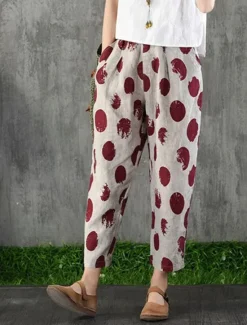 Hot Women's Cotton Linen Shorts Linen-Inspired Pants Cotton Linen Pants Fashion Streetwear Ankle-Length Mid Waist Geometic Flower Pocket Elastic Waist Baggy Breathability Soft Comfortable Micro-elastic Women Pants