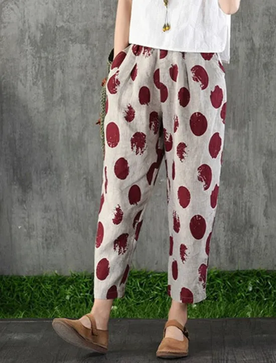 Hot Women's Cotton Linen Shorts Linen-Inspired Pants Cotton Linen Pants Fashion Streetwear Ankle-Length Mid Waist Geometic Flower Pocket Elastic Waist Baggy Breathability Soft Comfortable Micro-elastic Women Pants